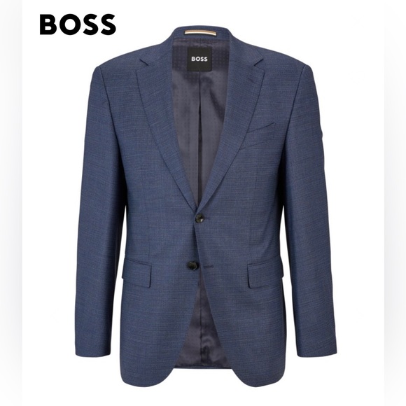 Hugo Boss Men’s US 40 regular fit suit jacket in checked Stretch Fabric Blue - Picture 3 of 12